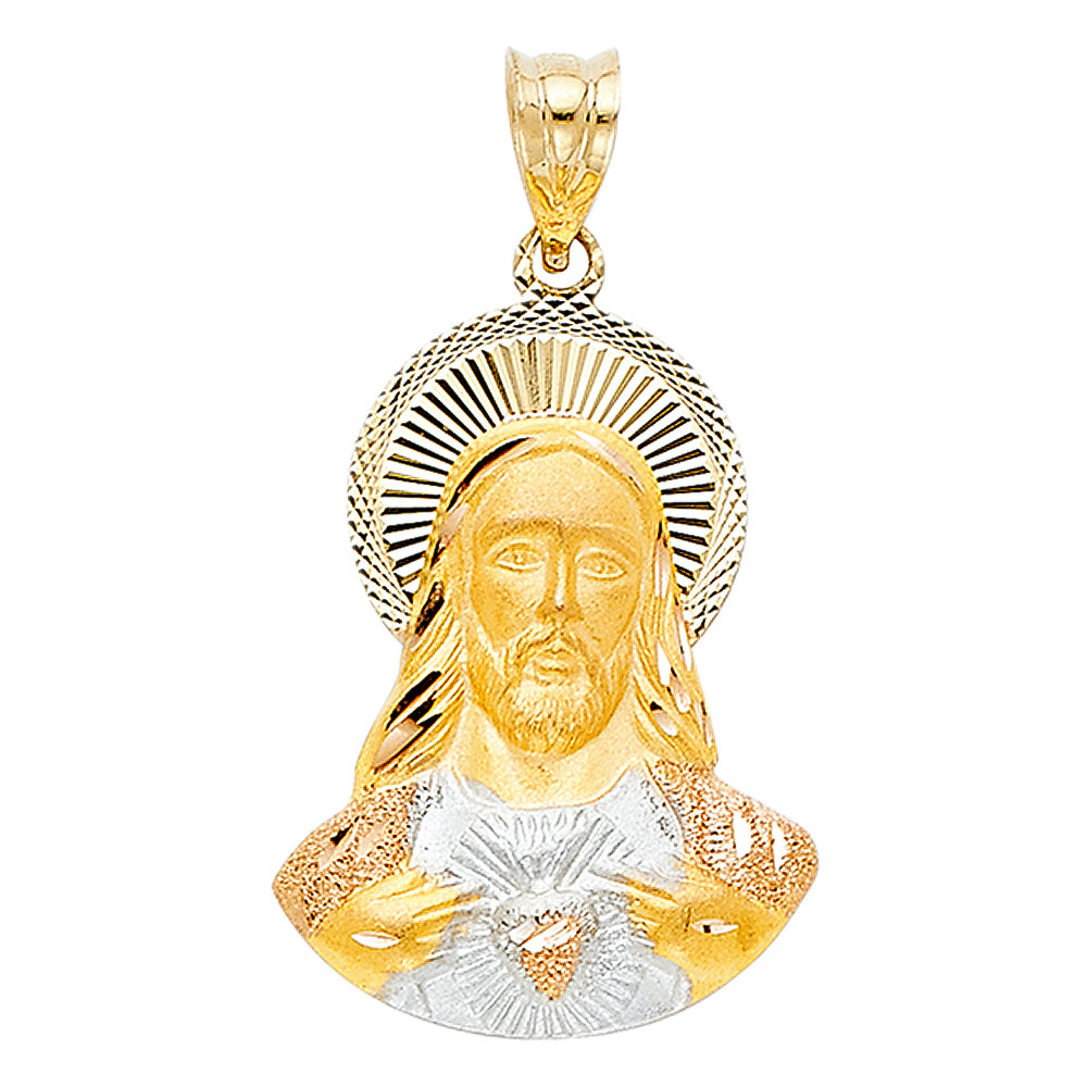 14K Tri-Color Gold Sacred Heart Jesus Pendant aprox 3/4" tall