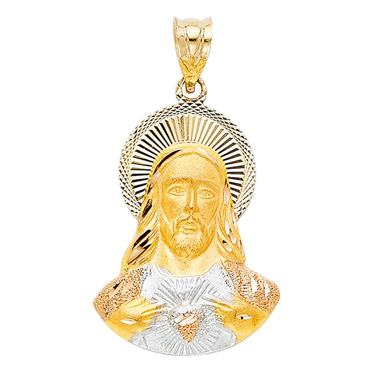14K Tri-Color Gold Sacred Heart Jesus Pendant aprox 3/4" tall