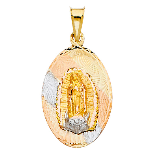 14K Tri-Color Gold Oval Guadalupe Medallion
