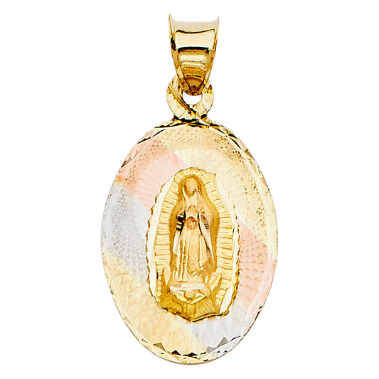 14K Tri-Color Gold Oval Guadalupe Medallion