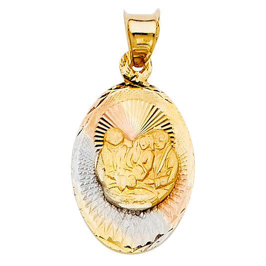 14K Tri-Color Gold Baptism Oval Medallion Pendant