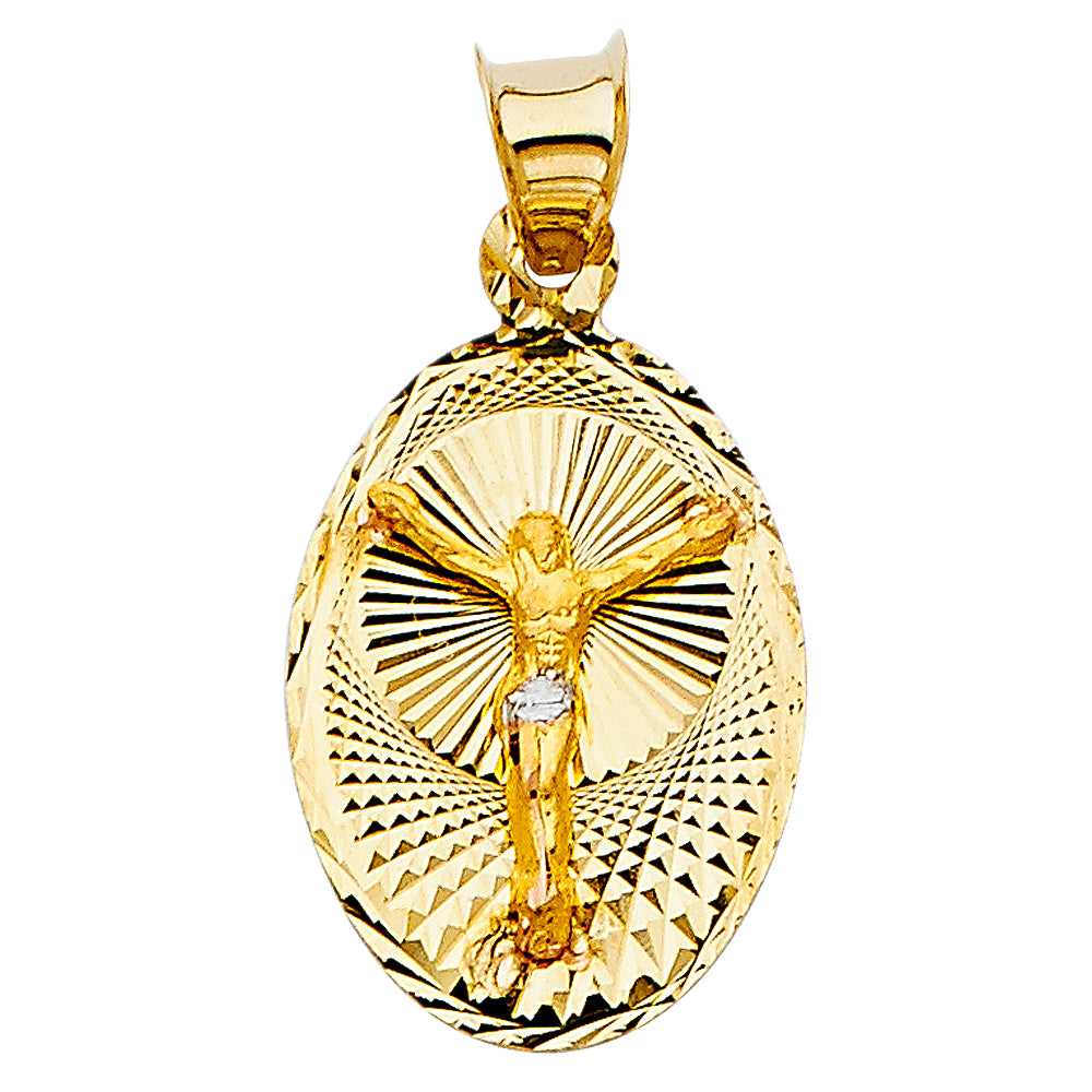 14K Two-Tone Gold Oval Crucifix Medallion