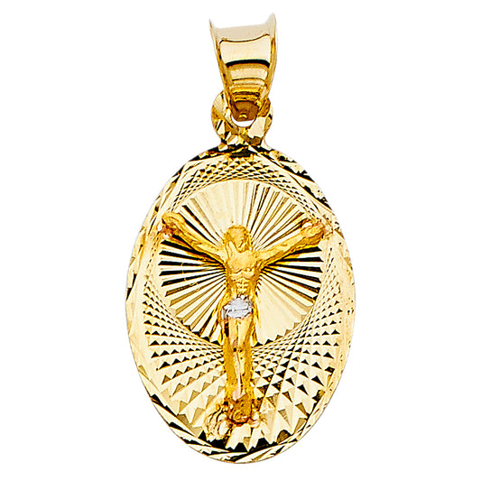 14K Two-Tone Gold Oval Crucifix Medallion