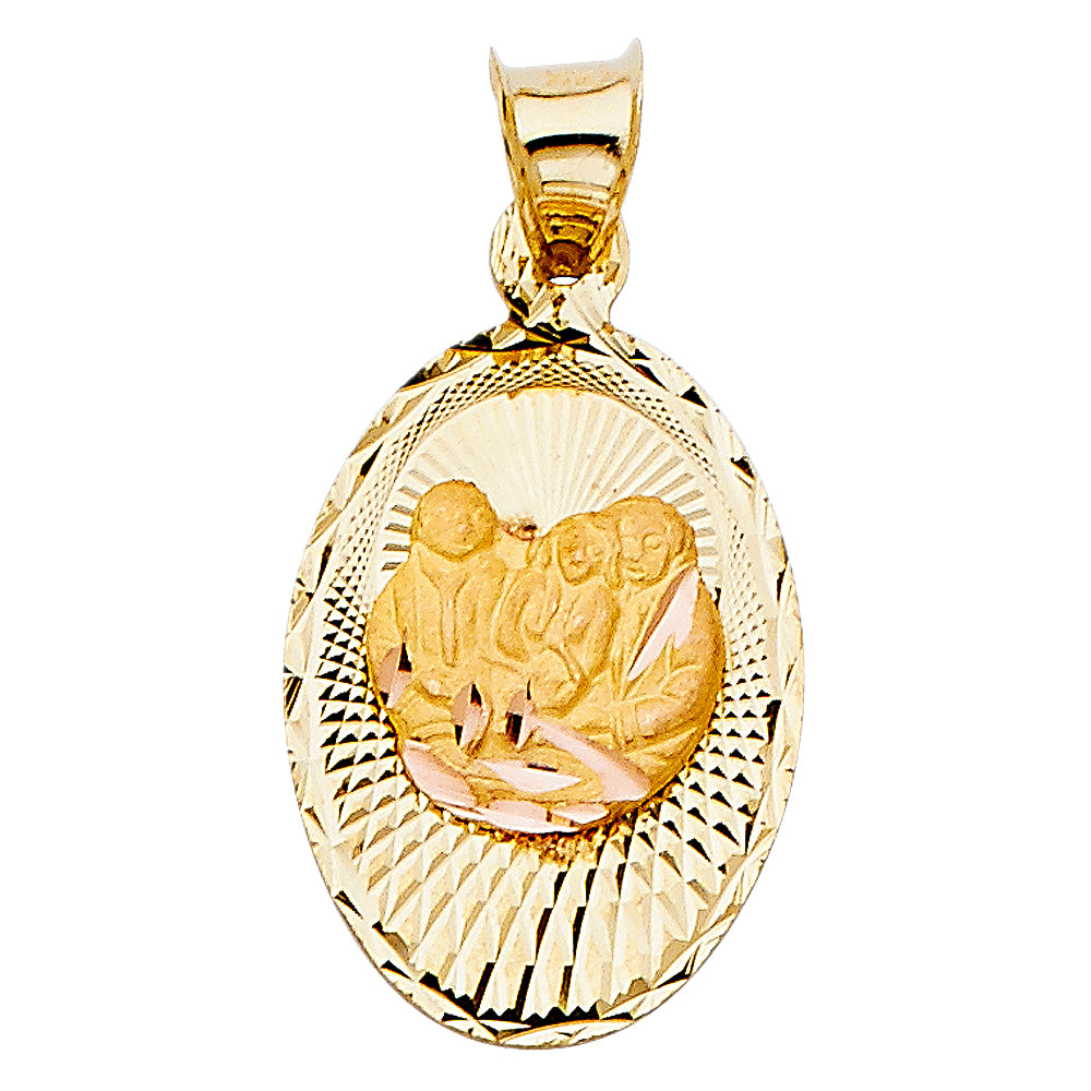 14K Two-Tone Gold Baptism Oval Medallion Pendant