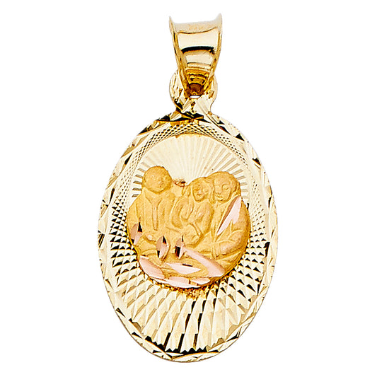 14K Two-Tone Gold Baptism Oval Medallion Pendant