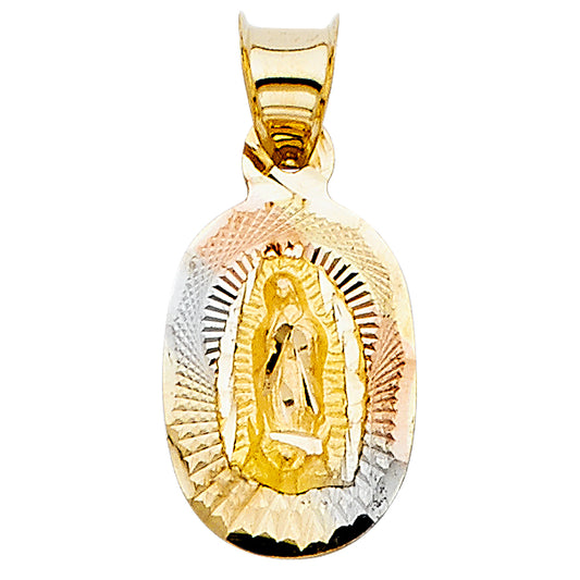14K Tri-Color Gold Oval Guadalupe Medallion