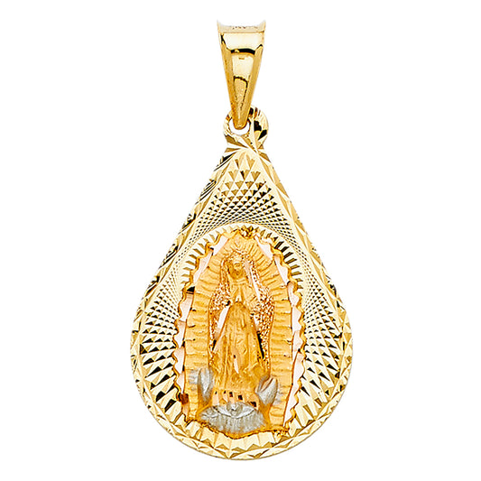 14K Two-Tone Gold Teardrop Oval Guadalupe Medallion