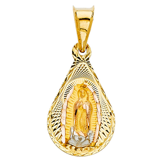 14K Two-Tone Gold Teardrop Oval Guadalupe Medallion