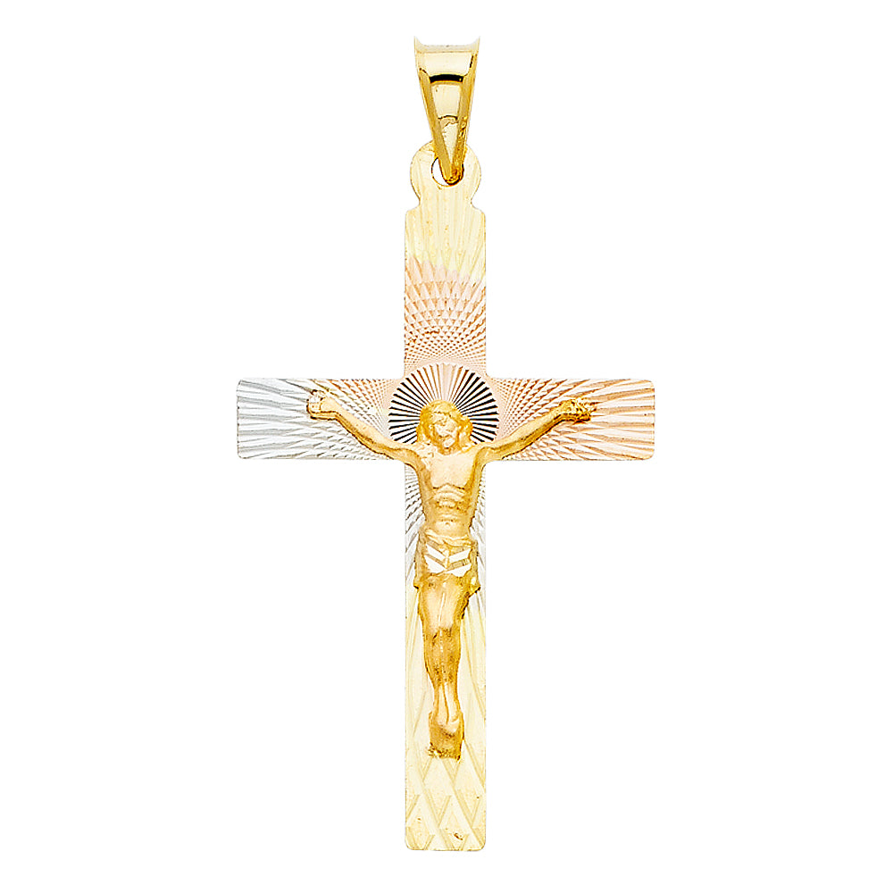 14K Tri-Color Gold Diamond-Cut Crucifix Pendant aprox 1 1/2" tall
