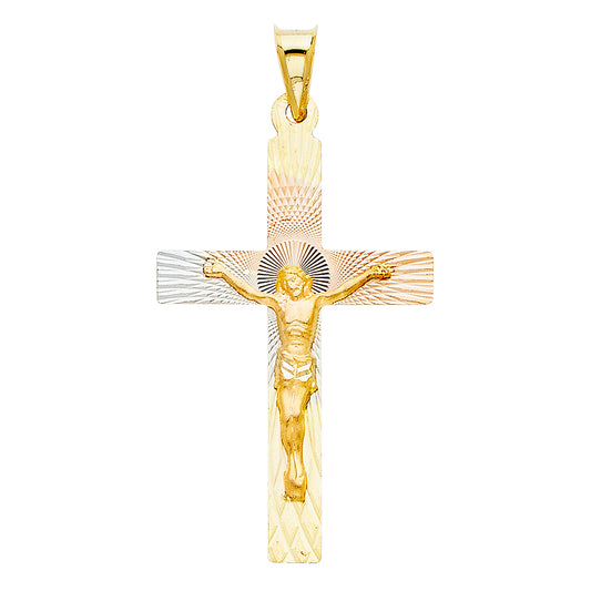 14K Tri-Color Gold Diamond-Cut Crucifix Pendant aprox 1 1/2" tall