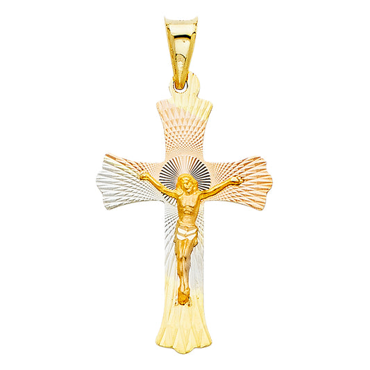 14K Tri-Color Gold Diamond-Cut Crucifix Pendant aprox 1 1/2" tall