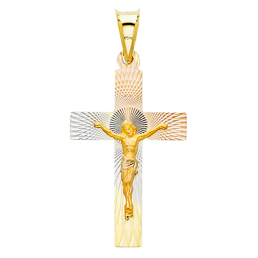 14K Tri-Color Gold Diamond-Cut Crucifix Pendant aprox 1 1/2" tall