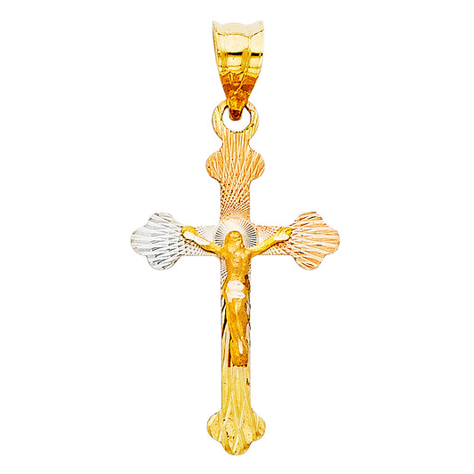 14K Tri-Color Gold Diamond-Cut Crucifix Pendant aprox 1" tall