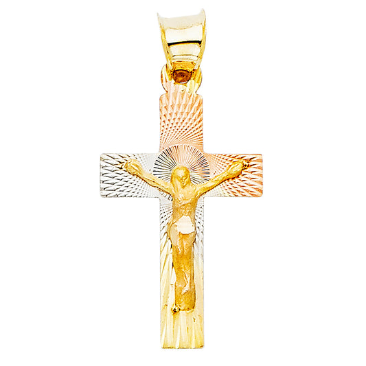 14K Tri-Color Gold Diamond-Cut Crucifix Pendant aprox 1" tall