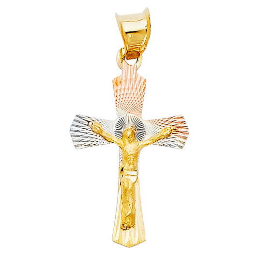 14K Tri-Color Gold Diamond-Cut Crucifix Pendant aprox 1" tall