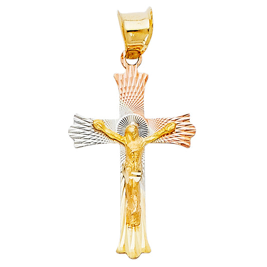 14K Tri-Color Gold Diamond-Cut Crucifix Pendant aprox 1" tall