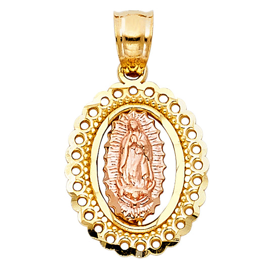 14K Two-Tone Gold Virgen de Guadalupe Filigree Oval Pendant
