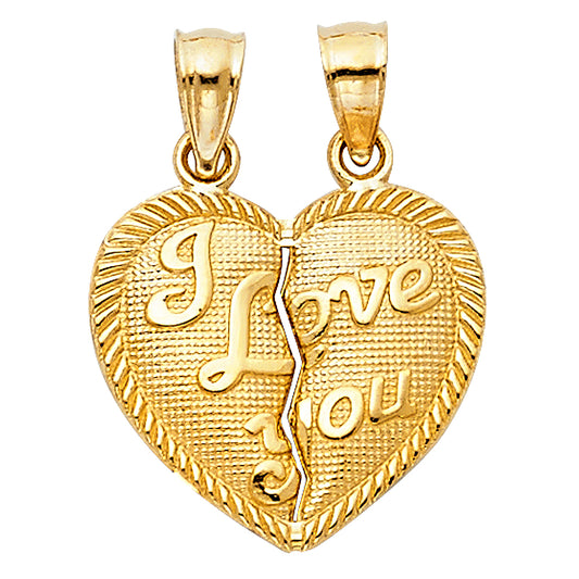 14K Yellow Gold Double Sided / Reversible “I Love You” Split Heart Pendant