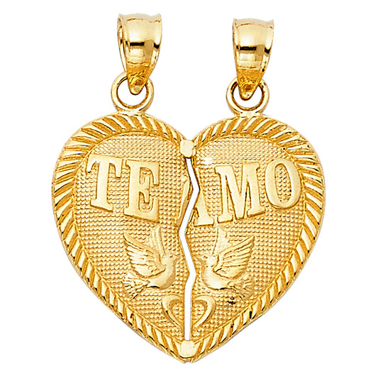 14K Yellow Gold Double Sided / Reversible “Te Amo” Split Heart Pendant