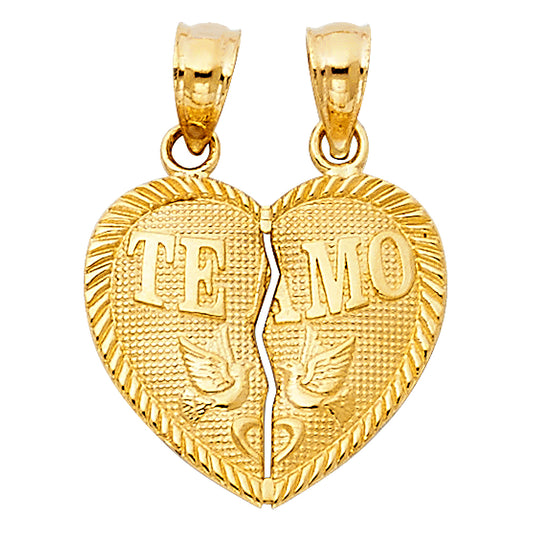 14K Yellow Gold Double Sided / Reversible “Te Amo” Split Heart Pendant