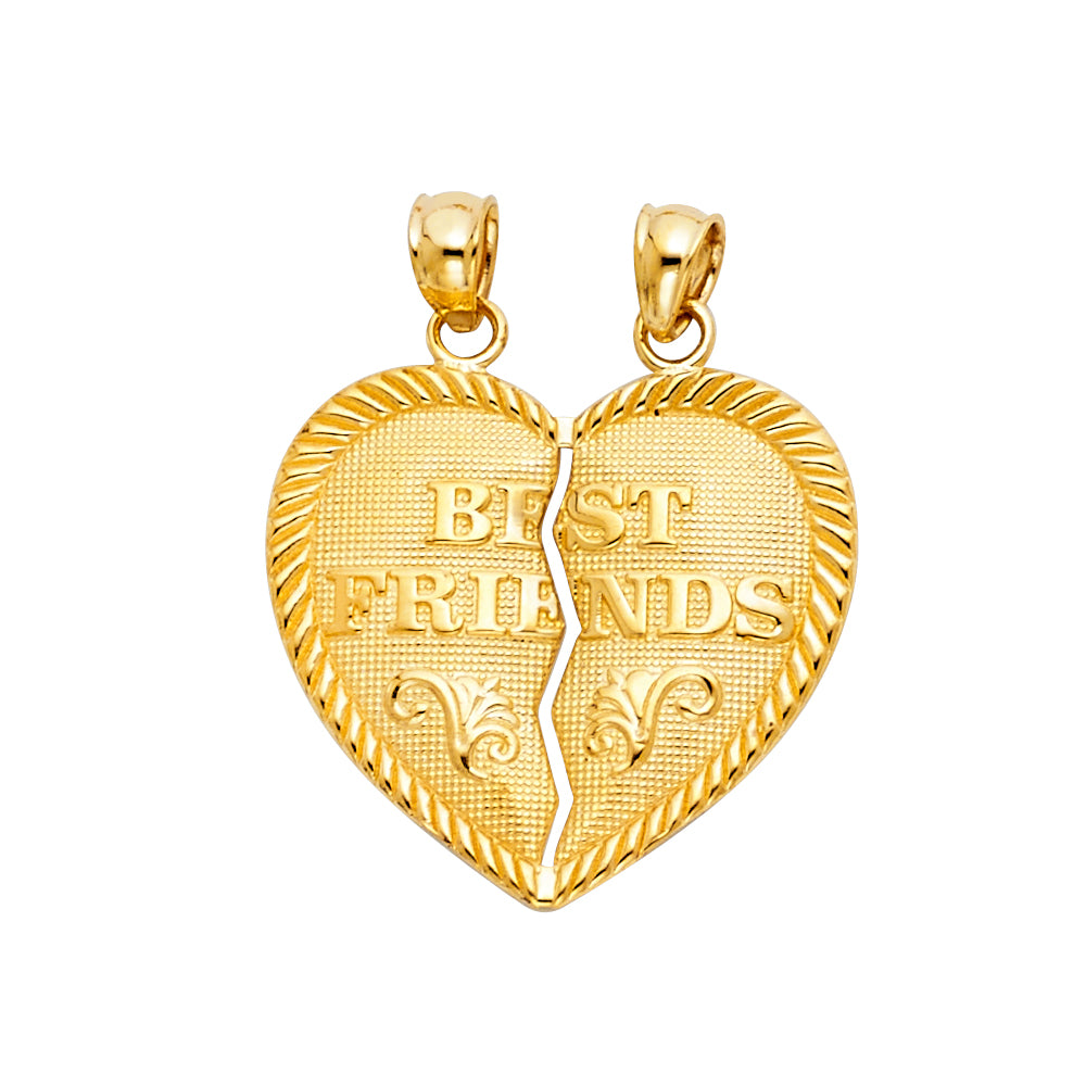 14K Yellow Gold Double Heart “Best Friends” Pendant