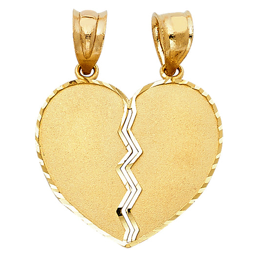 14K Yellow Gold Double Sided / Reversible Plain Split Heart Pendant