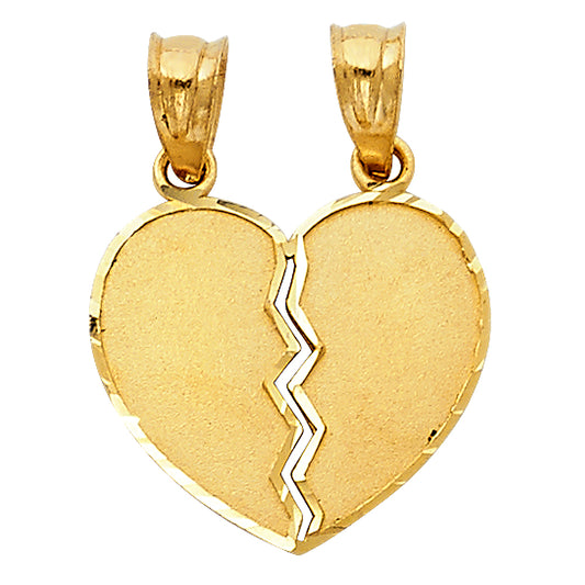 14K Yellow Gold Double Sided / Reversible Plain Split Heart Pendant