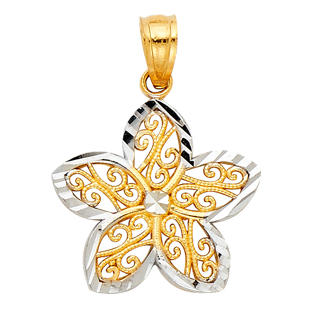 14K Two-Tone Gold Filigree Flower Pendant