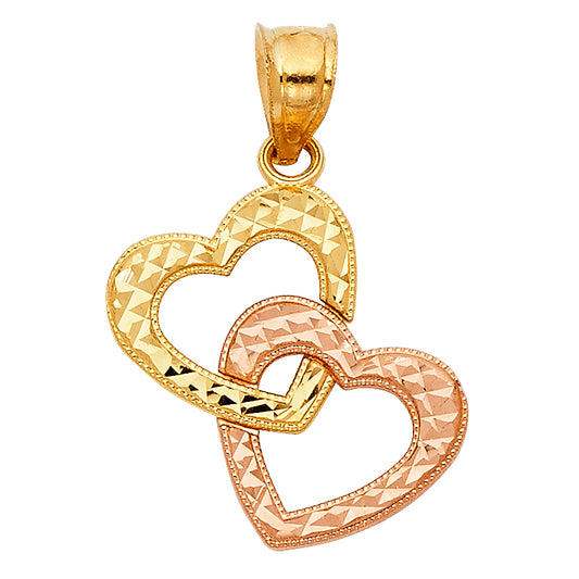 14K Two-Tone Gold Interlocking Hearts Design Pendant