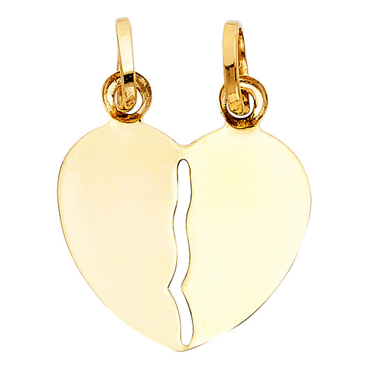 14K Yellow Gold Double Sided Broken Heart Design Pendant