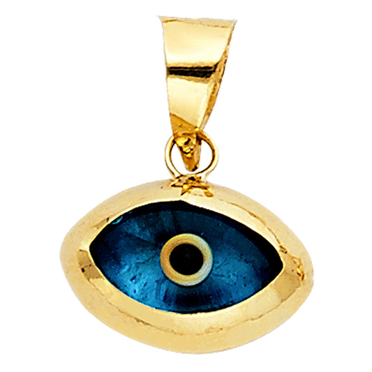 14K Yellow Gold Blue Enamel Evil Eye Pendant