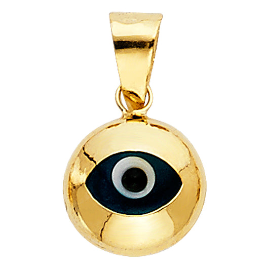 14K Yellow Gold High-Polish Blue Enamel Evil Eye Pendant