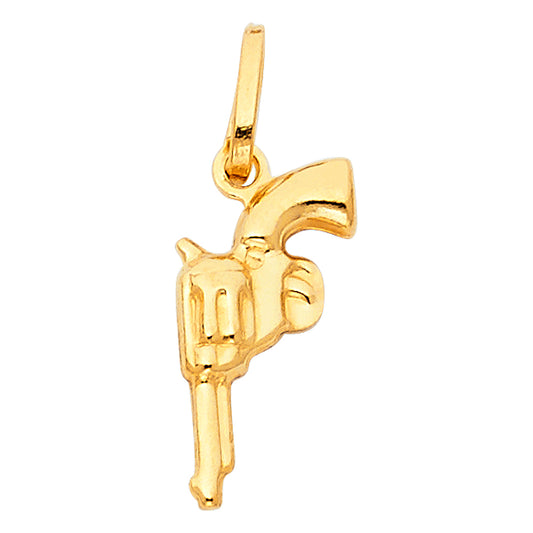 14K Yellow Gold Miniature Revolver Pendant 0 6" Tall
