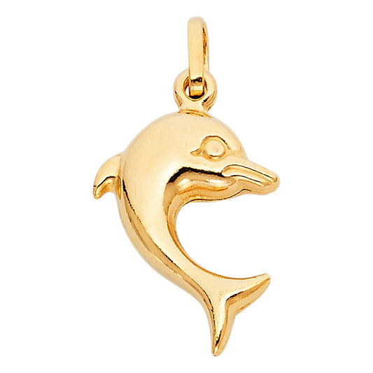 14K Yellow Gold Dolphin Pendant 0.9" Tall
