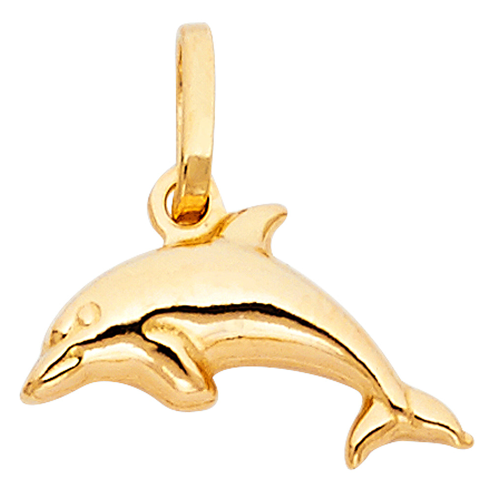 14K Yellow Gold Dolphin Pendant 0.5" Tall
