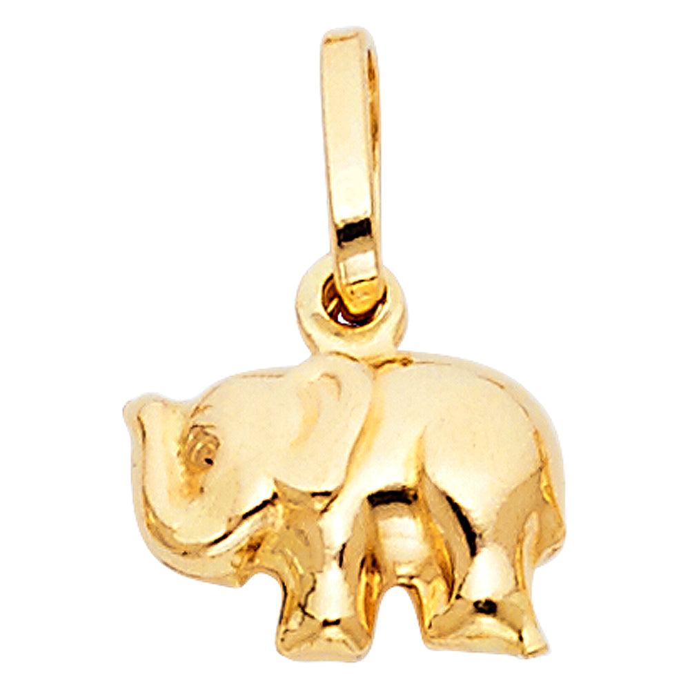 14K Yellow Gold Elephant Pendant 0.4" Tall
