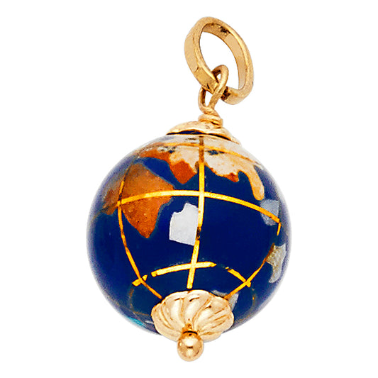 14K Yellow Gold Blue Enamel Globe Charm