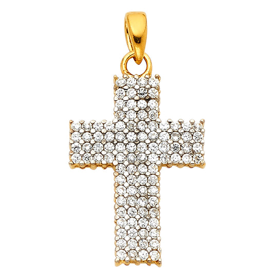 14K Yellow Gold CZ Cross Pendant aprox 1" tall