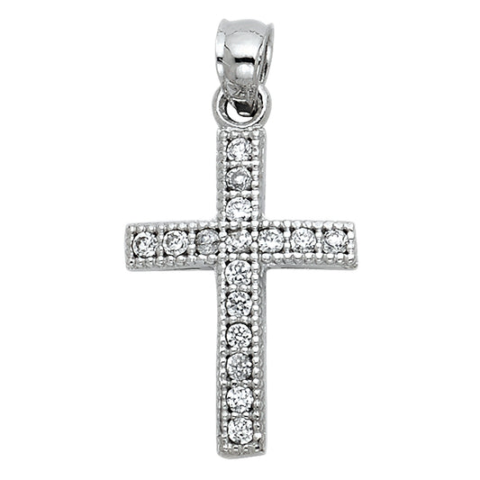 14K White Gold CZ Cross Pendant aprox 3/4" tall