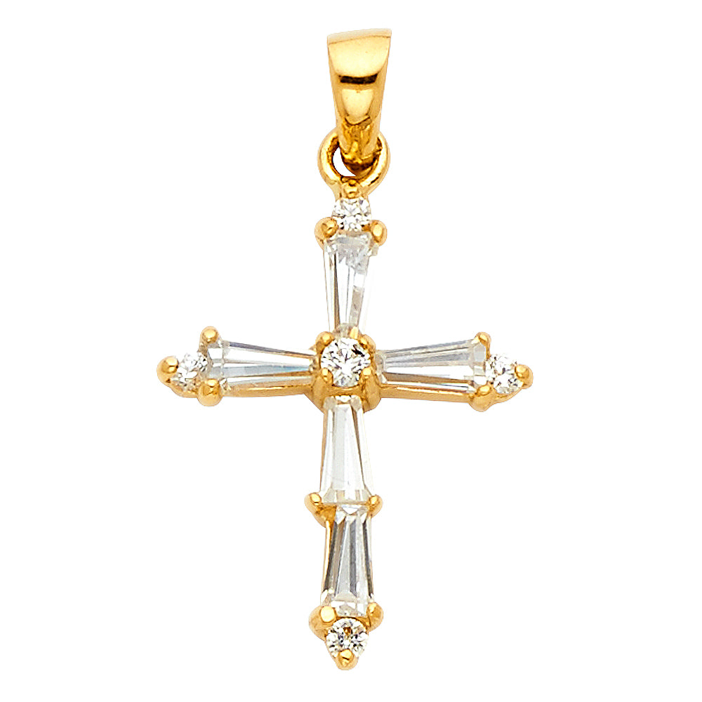 14K Yellow Gold CZ Cross Pendant aprox 1" tall
