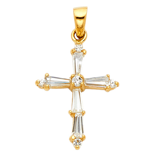14K Yellow Gold CZ Cross Pendant aprox 1" tall