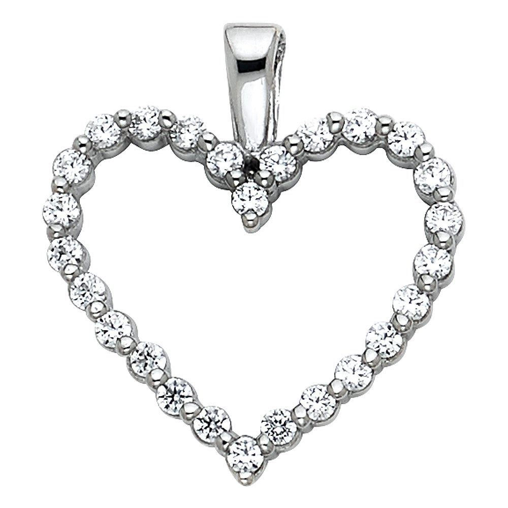 14K White Gold Open Heart Pendant with Cubic Zirconia