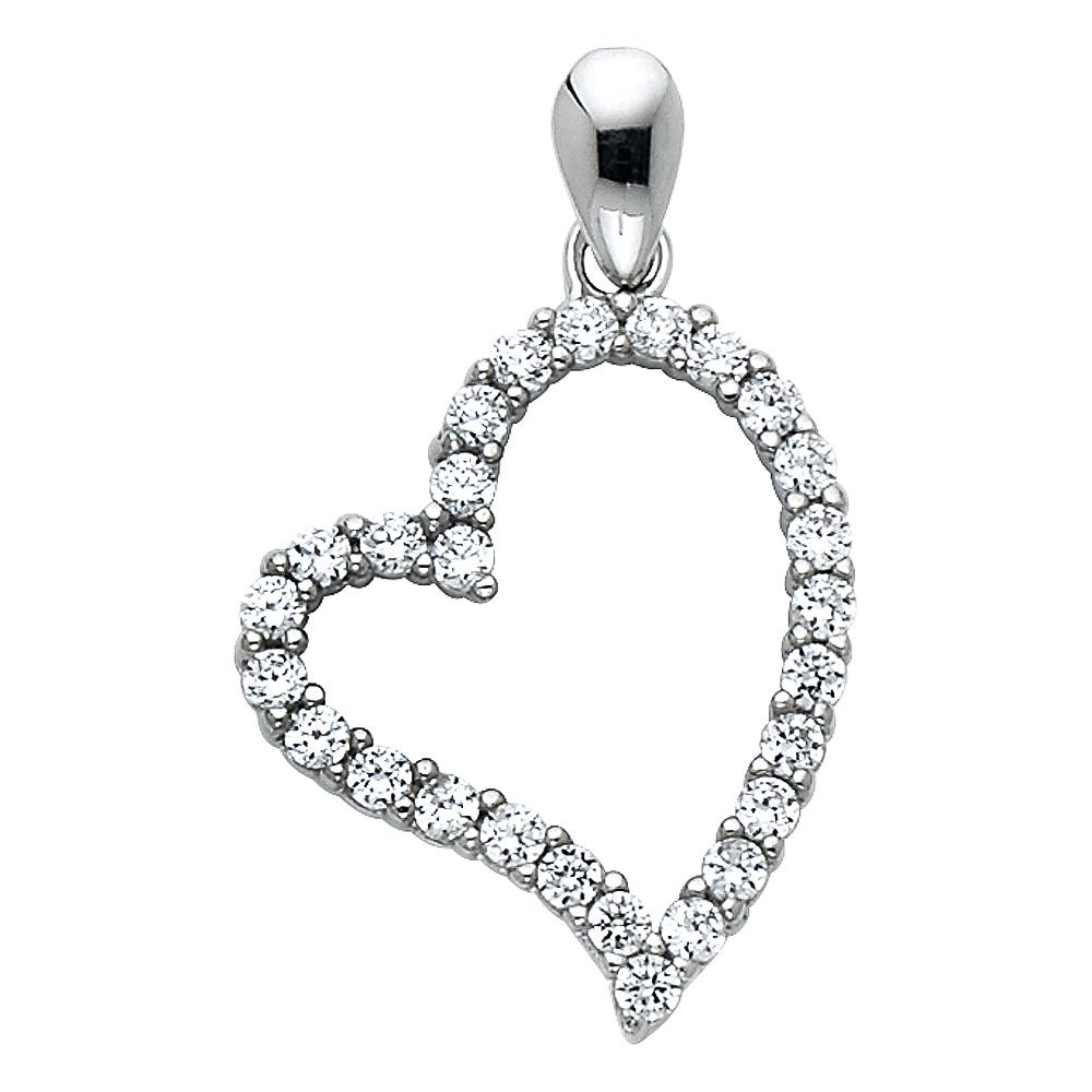 14K White Gold Heart Pendant accented with Cubic Zirconia