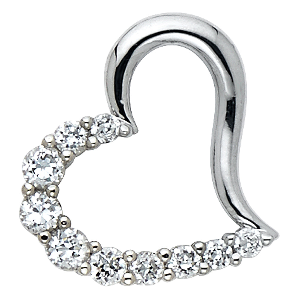 14K White Gold Open Heart Pendant accented with Cubic Zirconia