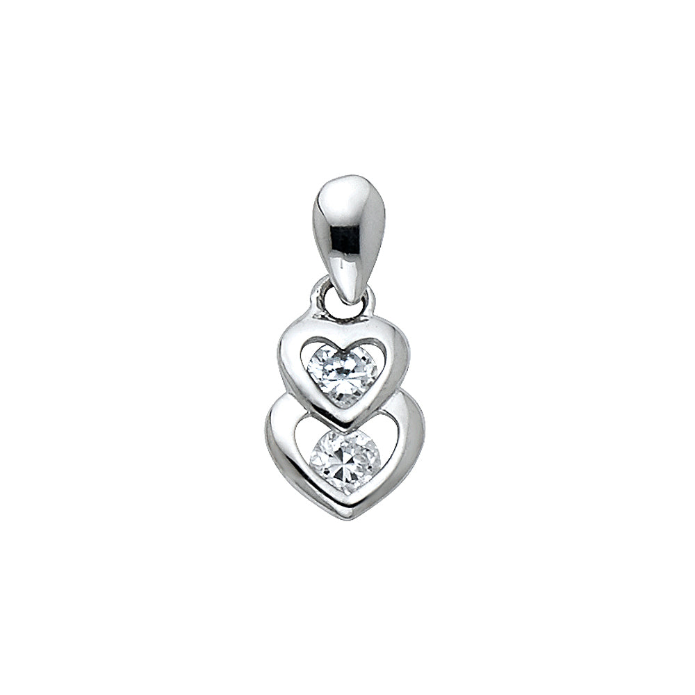 14K White Gold Double Heart Pendant accented with Cubic Zirconia