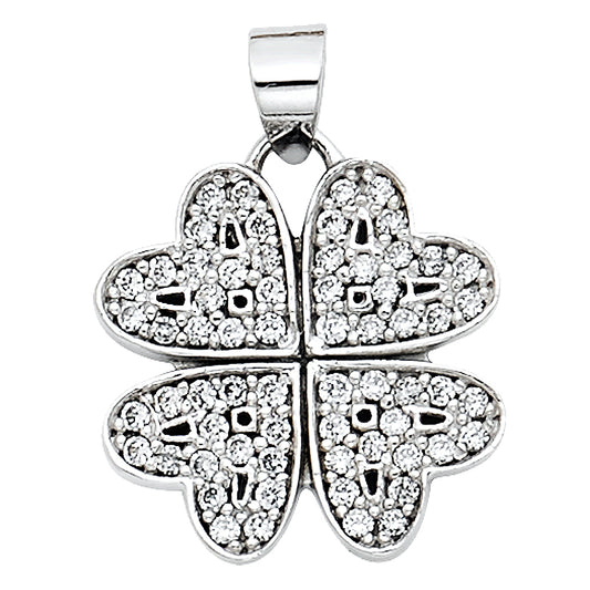 14K White Gold Four-Leaf Clover CZ Pendant