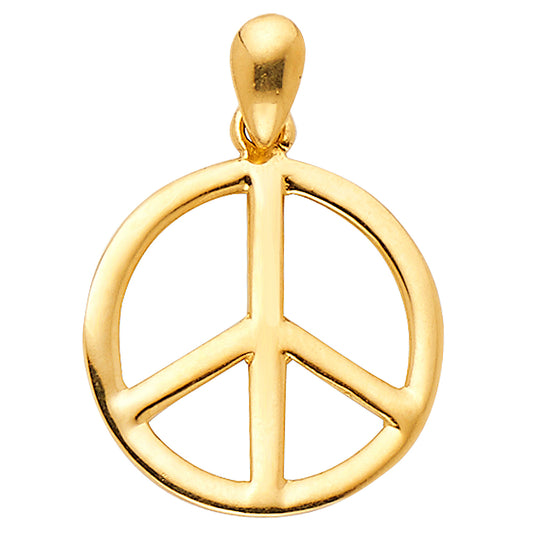 14K Yellow Gold Peace Sign Design Pendant