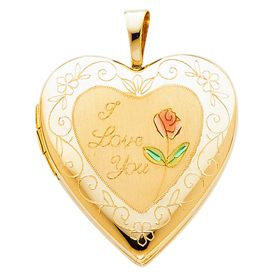 14K Yellow Gold Heart Shaped Locket Pendant
