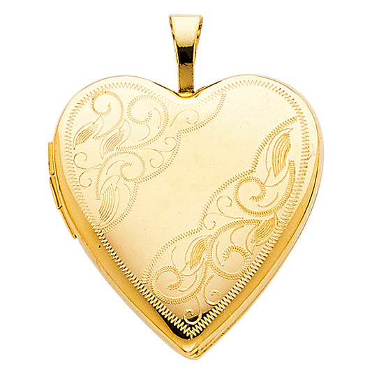 14K Yellow Gold Heart Shaped Locket Pendant
