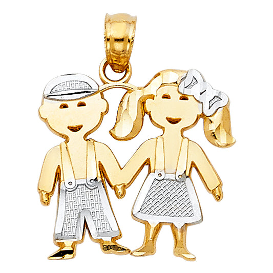 14K Two-Tone Gold Boy and Girl Pendant